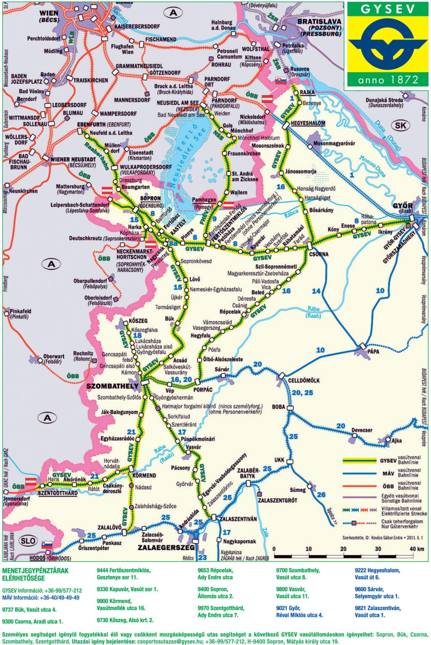 GYSEV vonalhálózati térkép
