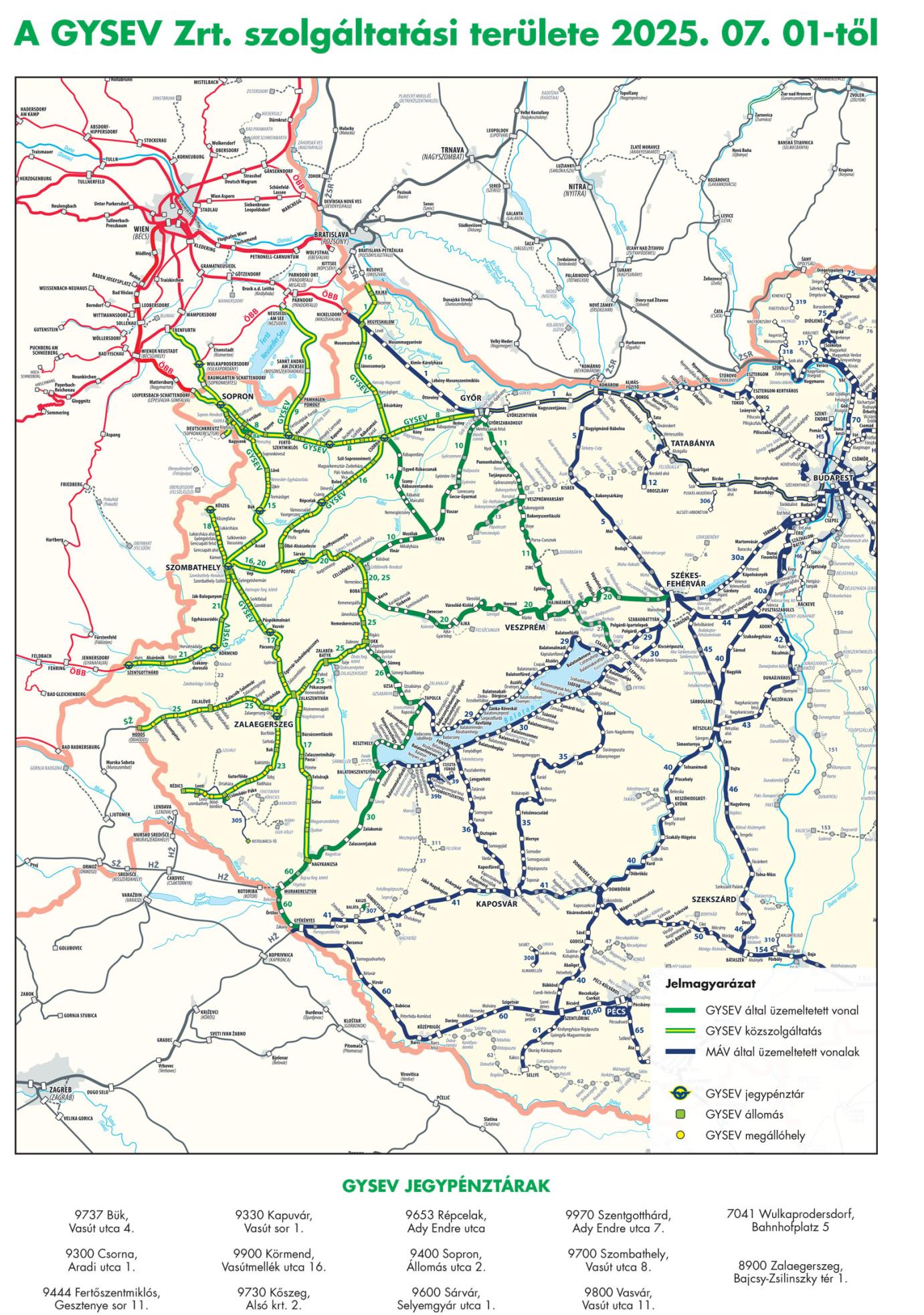 GYSEV vonalhálózati térkép