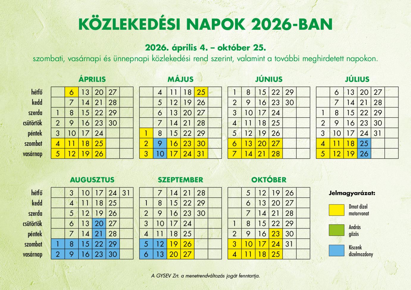 GYSEV közlekedési napok