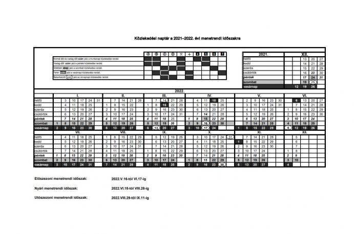 GYSEV menetrend naptár 2022.